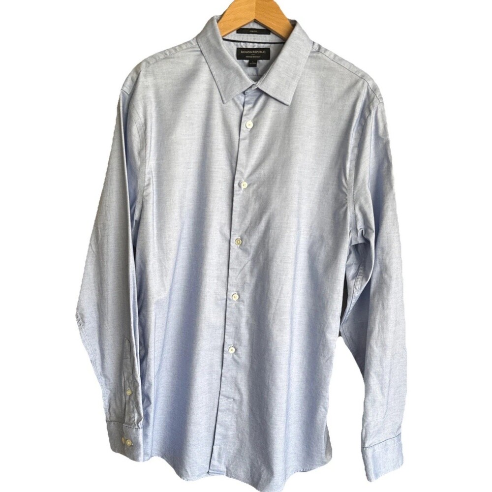 Banana Republic Men’s Large Slim Fit Non-Iron Dress Shirt Blue/ light gray